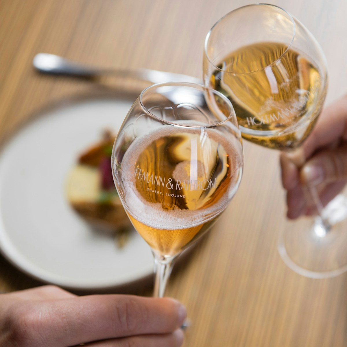 Two glasses of Hoffmann & Rathbone wine served at Etch restaurant, Hove.