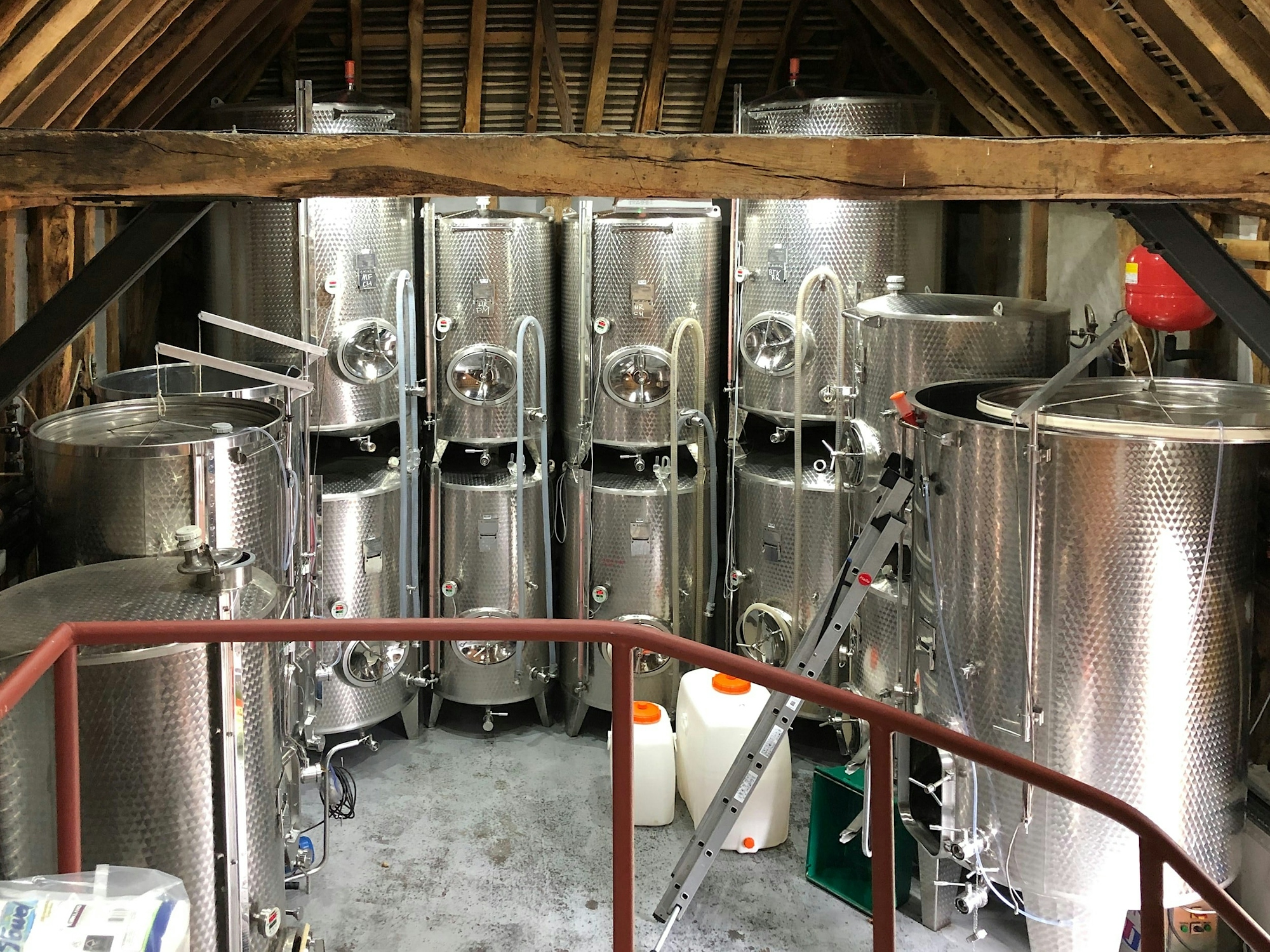 Winery equipment at the Hoffmann & Rathbone vineyard.
