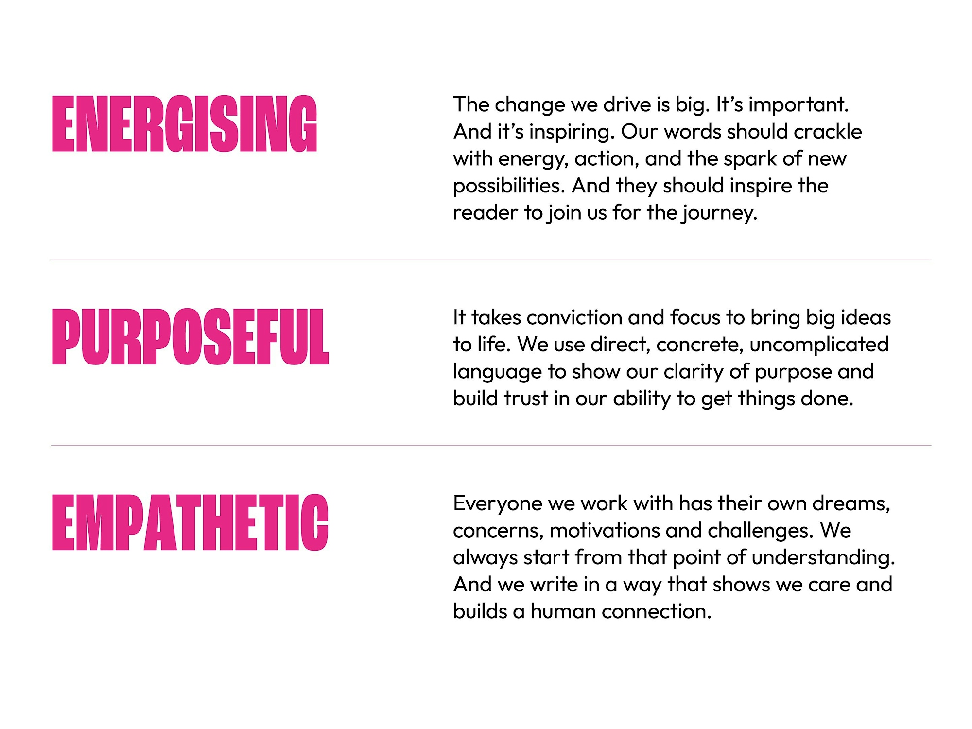 Section of the tone of voice guidelines created for The Social Change Nest